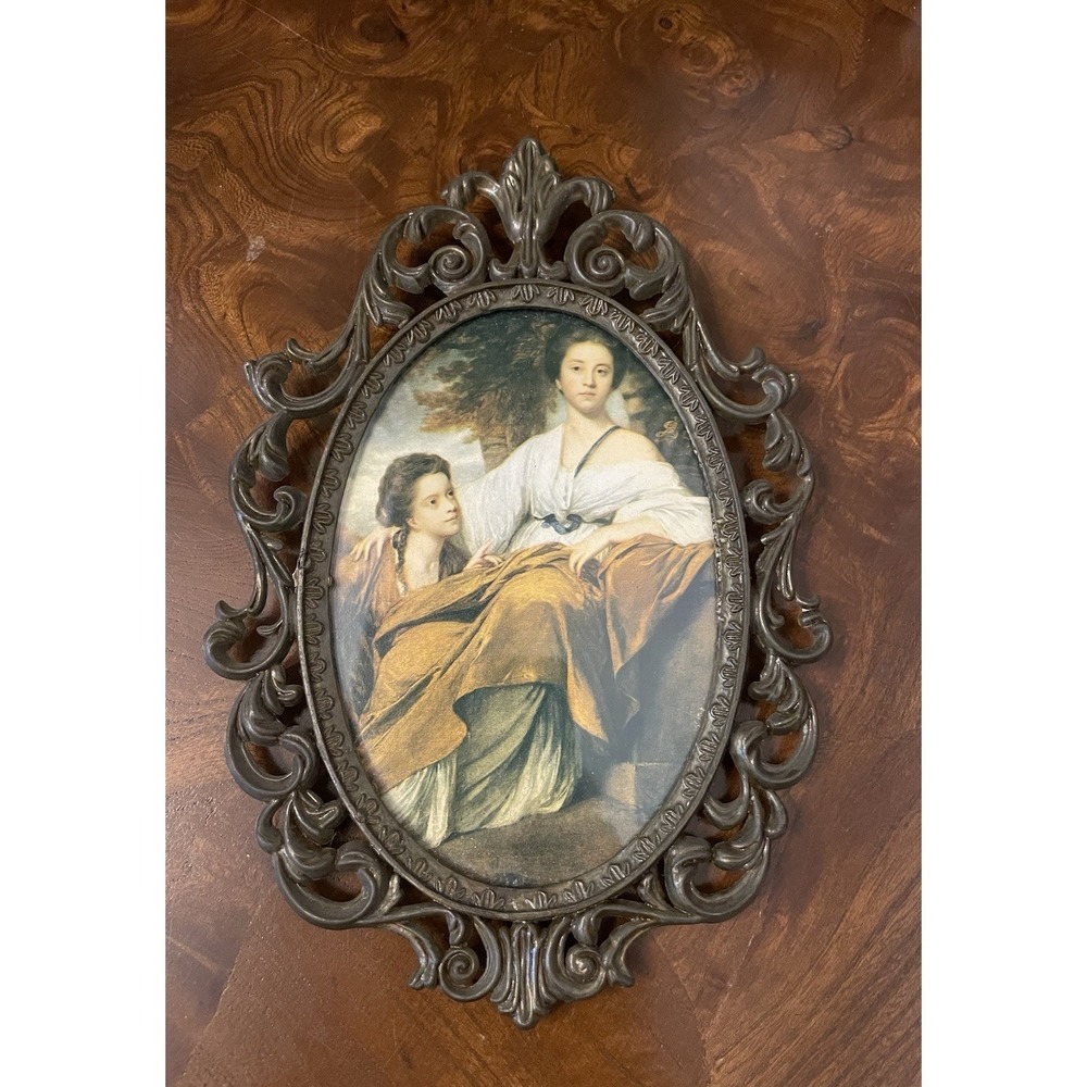 Vtg Italian The Montagu Ladies‎ Print Under Glass Ornate Metal Frame Italy